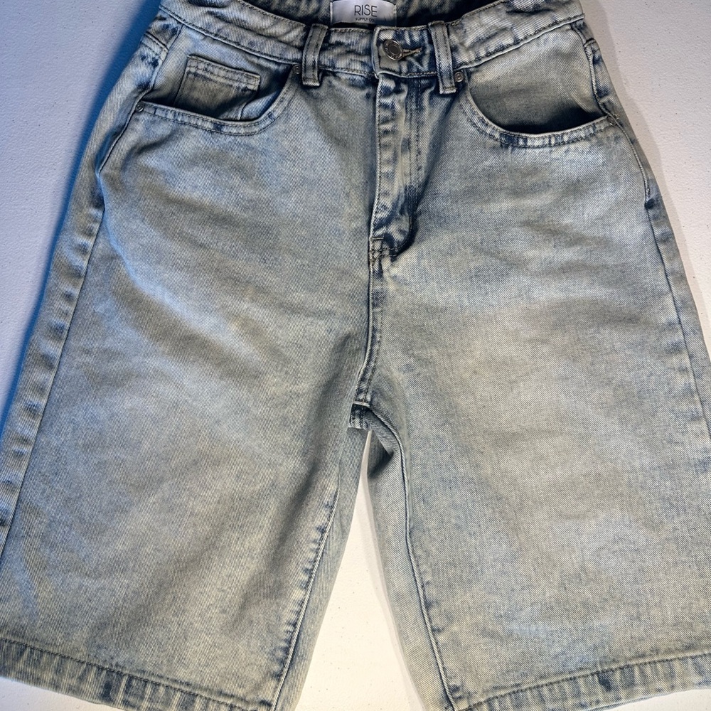 Light Blue Denim long Mom Shorts